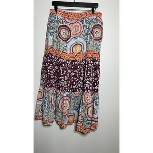 Overdrive Cotton Maxi Skirt M Medium Tiered Floral Cottagecore Bohemian Hippie